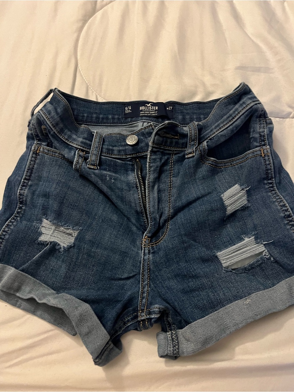 Hollister Women's Dark Blue Distressed Denim Shorts used